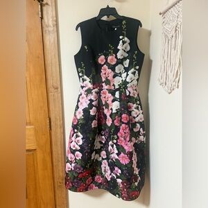 Oscar de la Renta Designer faille Hollyhock Black Pink midi dress 12 $4990
